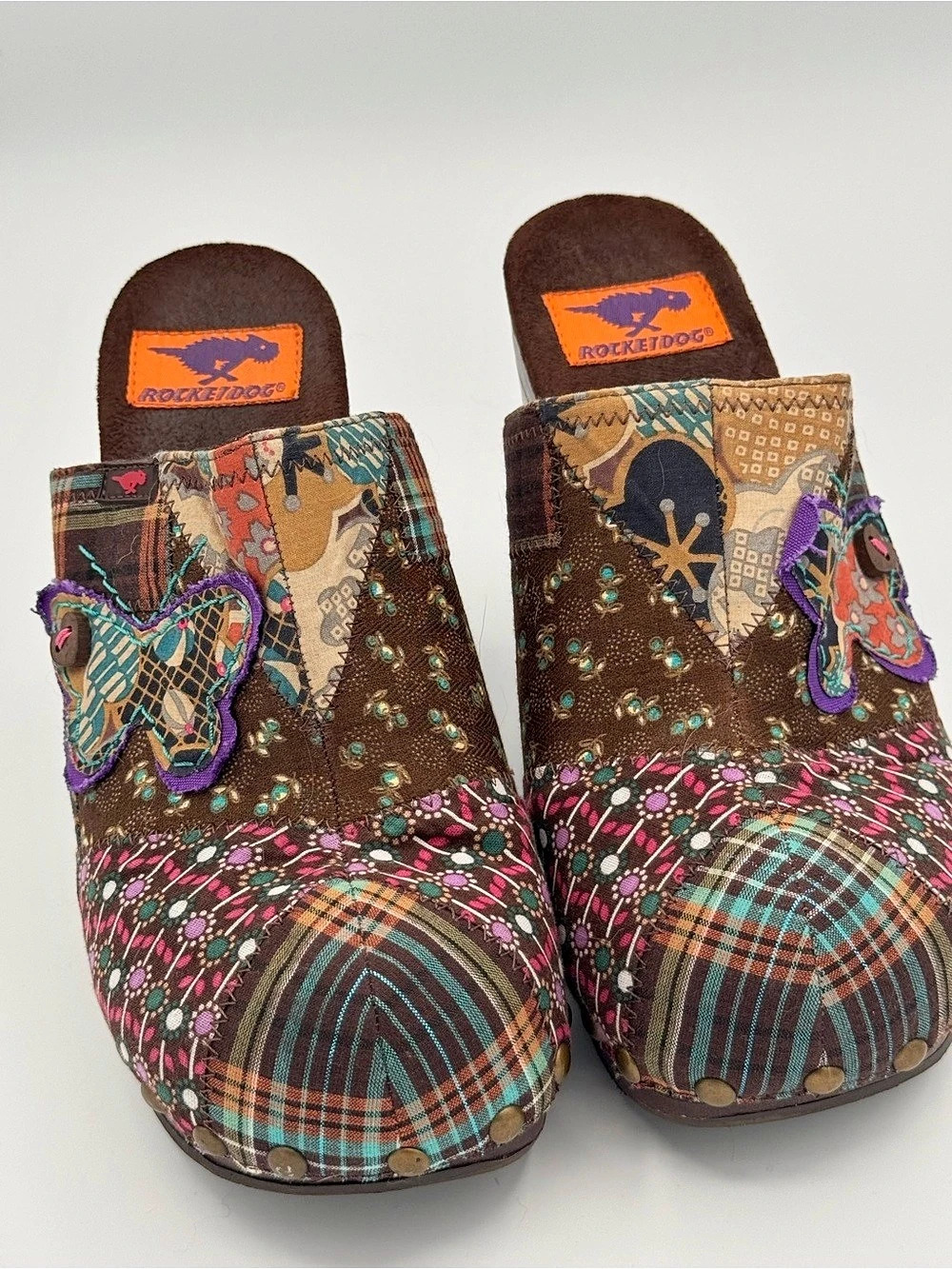RocketDog Women's Plaid Wedge Clogs Brown US 11